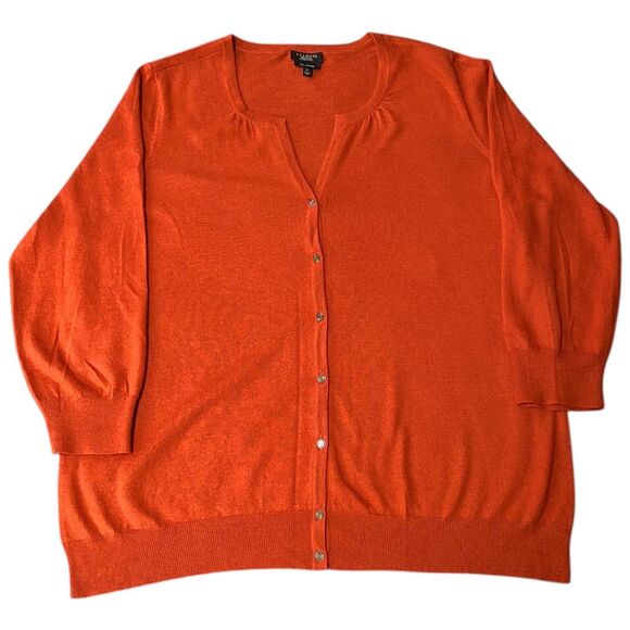 Talbots Pure Cashmere Women Petites Size 1X Ripe Papaya Orange Cardigan Sweater - Picture 6 of 12